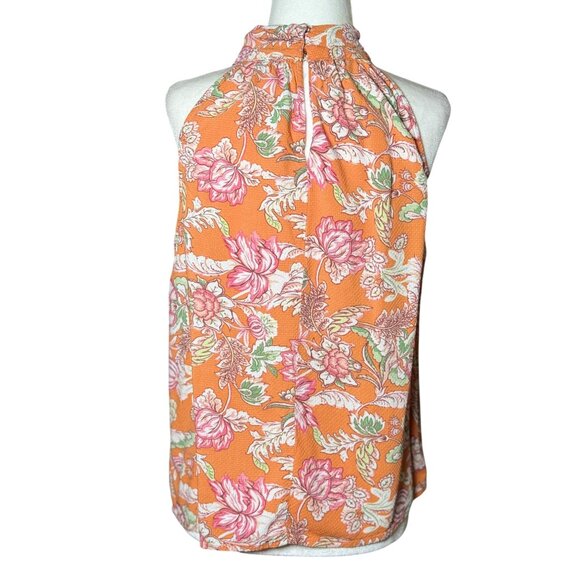 Rachel Roy Women's Multicolor Orange Floral Print Pleated Collar Tank Top Size M - Picture 7 of 9